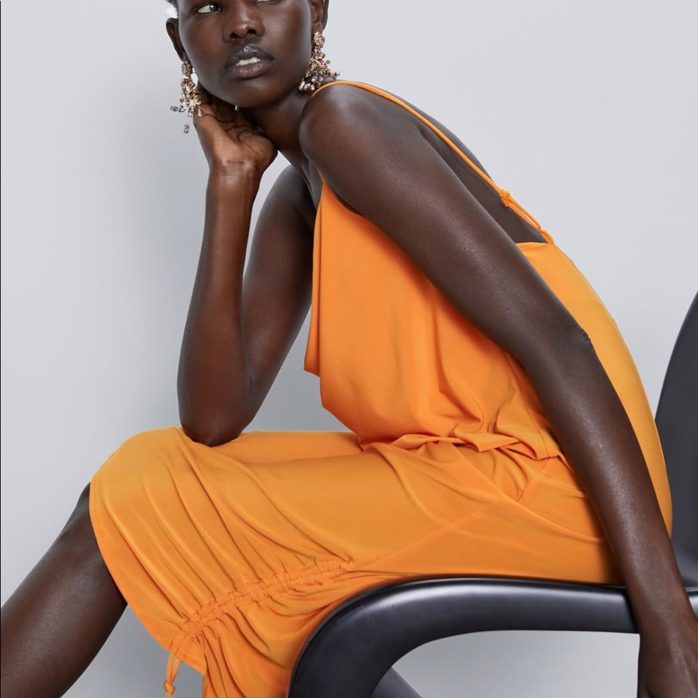 Zara spaghetti strap orange slip dress NWT